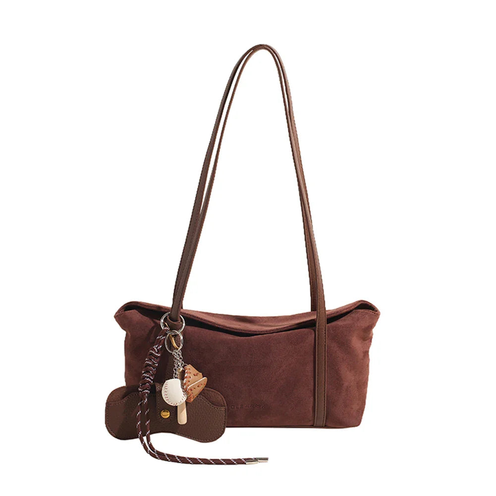 Autumn and Winter Vintage Women's Bag Suede Shoulder Bag Luxury Designer Top Handle Clutch Bag Purse for Women Retro Handbags