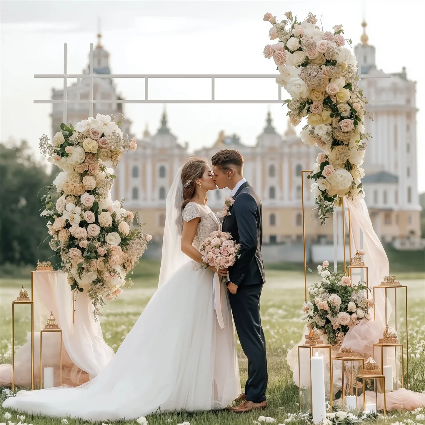 93 Inch Heavy Duty Wedding Arch Garden Plant Archway Backdrop Stand for Outdoor Party Ceremony