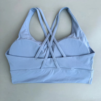 Solid Color Soft Cross Back Women Fitness Bra Tights Yoga Vest High Strength Shockproof Gym Sports Top Push Up With Chest Pad