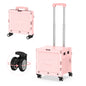 Folding Utility Shopping Trolley on Wheels Teacher Trolley Cart with Lid Portable Crate Handcart Box for Camping Shopping Pink