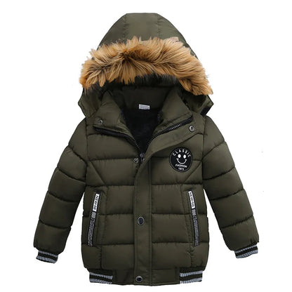 2025 Winter Children Warm Clothing Boys Down Jacket Baby Polyester Fiber Hooded