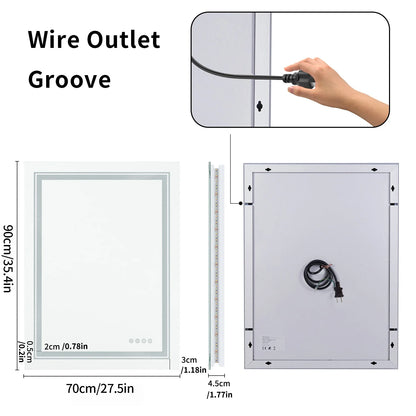 Large Full Size RGB LED Bathroom Mirror with Lights, Dimmable Wall Mirrors, Smart Anti-Fog, Vertical and Horizontal