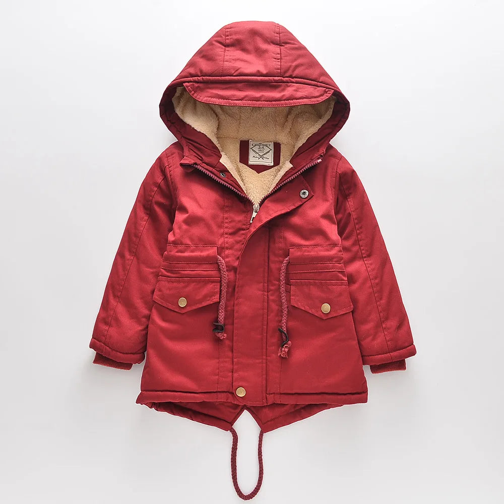 Winter Kids Clothes Plus Velvet Thicken Warm Jacket for Girls Casual Zipper