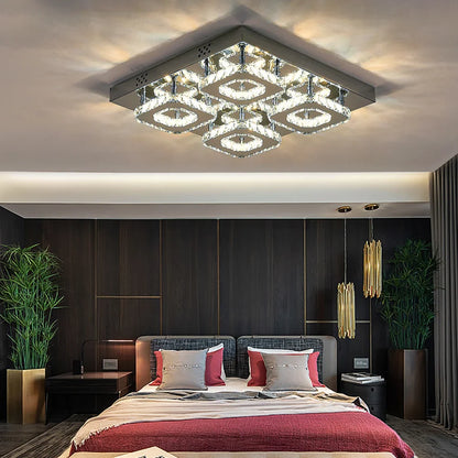 KOMORE Square Multiple-size Glamourous Crystal LED Ceiling Light, Cool White / Stepless Dimming for Office, Living Room, Bedroom