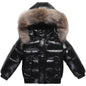Kids Winter Down Jacket Real Faux Fur Waterproof Shiny Thick Warm Outerwear