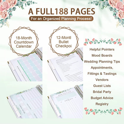 Bride's Wedding Planner&Organizer Wedding Planner Gold Foil Hardcover with Metal Corner+Countdown Calendar Engagement Diary Gift