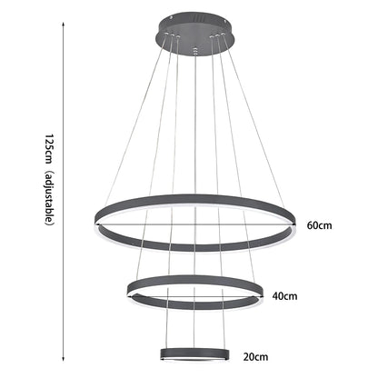 KOMORE Modern 3 Ring Aluminum Round Hanging LED Pendant Light Stepless Dimming & Cool White for Kitchen Living Room Hallway