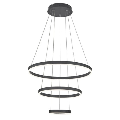KOMORE Modern 3 Ring Aluminum Round Hanging LED Pendant Light Stepless Dimming & Cool White for Kitchen Living Room Hallway