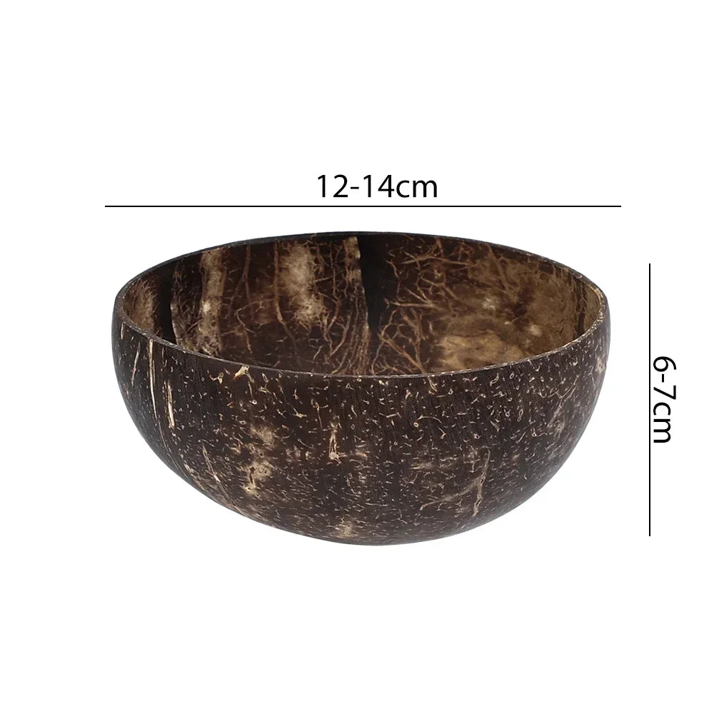 Natural Coconut Bowls And Wooden Spoon Sets Reusable Coconut Shell Bowls For Dessert Yogurt Fruit Salad Kitchen Tableware