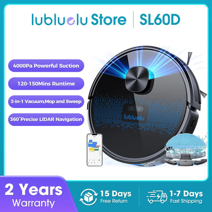 Lubluelu SL60D Robot Vacuum and Mop Combo - 4000Pa Suction, 150Mins Runtime, Quiet Operation, 10 No-Go Zones For Pet Hair Carpet
