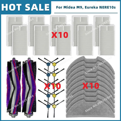 Compatible For ( Midea M9 / VCR S10 Plus / Eureka E20 Plus / NERE10s E10S / Obode A8 ) Spare Parts Main Side Brush Filter Mop