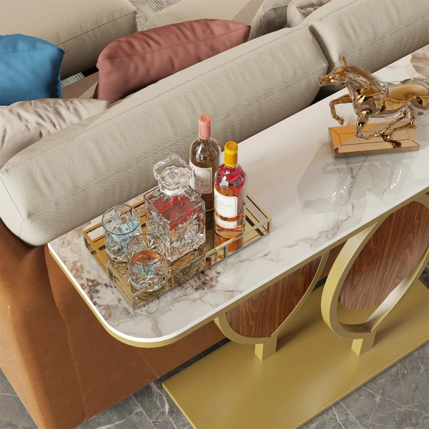 Exclusive Design Gold Leaf Console Table Entryway Accent Table Office Coffee Bar Metal Frame