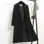 Women's Winter Classic Black Woolen Mid-Length Woolen Blend Overcoat