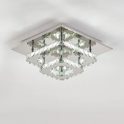 KOMORE Square Multiple-size Glamourous Crystal LED Ceiling Light, Cool White / Stepless Dimming for Office, Living Room, Bedroom