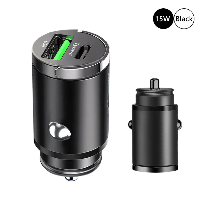 100W USB Car Charger Mini Fast Charging Dual Ports Phone Charger Type C QC3.0 PD Car Chargers for IPhone Xiaomi Huawei Samsung