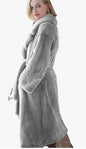 Luxury Lace Up Faux Fur Coat Women Chic Lapel Full Sleeve Fluffy Loose Warm Long Jacket Lady Winter Daily Highstreet Outerwears