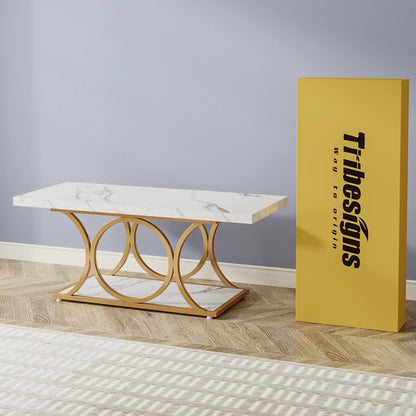 Tribesigns Rectangle Coffee Table, 47.24-inch Modern Coffee Tables for Living Room, 2-Tier Faux Marble Wood Coffee Table