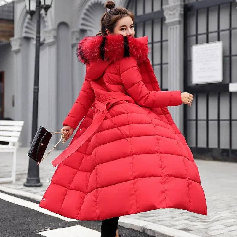 Women's Fashionable Comfortable Bow Belt Fox Fur Collar Coat