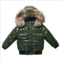 Kids Winter Down Jacket Real Faux Fur Waterproof Shiny Thick Warm Outerwear