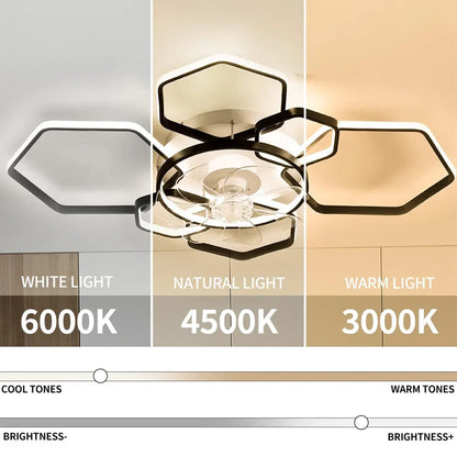 KOMORE Geometrical Ceiling Mount LED Fan Light with Remote Control 6 Speeds 60W Reversible Motor for Office, Living Room