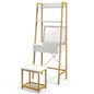 GOFLAME Vanity Table Set with Flip Top Mirror and Cushioned Stool, Ladder Makeup Vanity with 2 Shelves