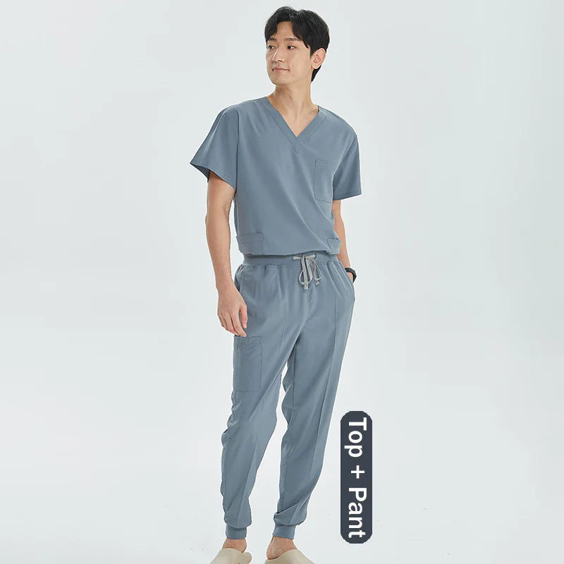 Unisex Medical Uniforms V-neck Top Jogger Pants Scrub Set Stretch Surgical Workwear Dentist Vet Nursing Suit Doctor Outfit S21