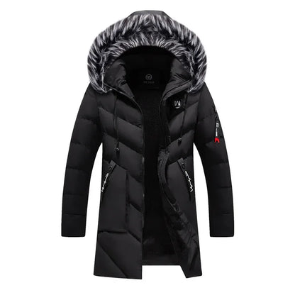 Men's Winter Thick Cotton Parka Casual Long Coat with Removable Hat Slim Fit Warm And Comfortable