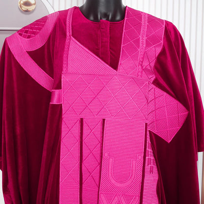 African Clothes for Men Clothing High-Quality Pink Embroidery With Hat Flannelette 3 Pcs Set