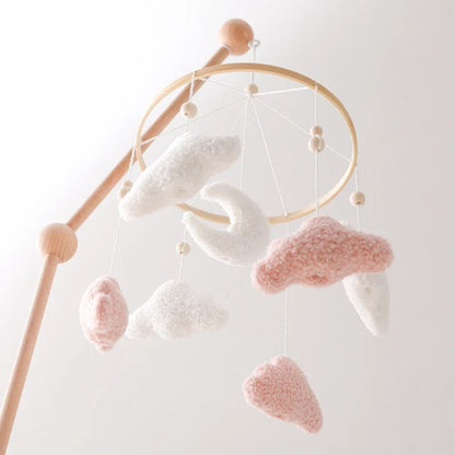 Wooden Crib Mobile Baby Bed Bell Rattle Toy Soft Felt Cartoon Bear Mobile Hanging Newborn Music Box Bed Bell Hanging Bracket Toy
