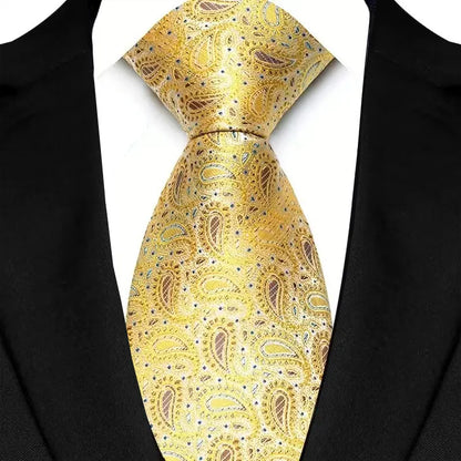 8cm Width Yellow Color Neck Ties For Men Paisley Dots Handmade