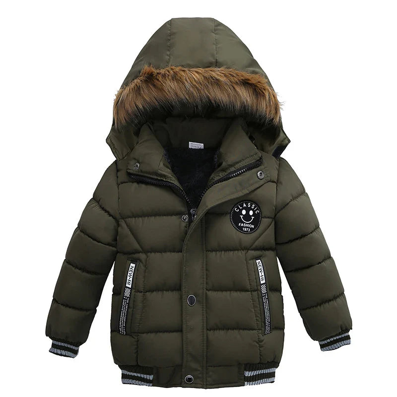 Autumn Winter Hooded Jacket for Kids - Boys & Girls Warm Fur Collar Zipper Outerwear Casual Fashion Baby Coat for Ages 2-6