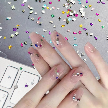 300/100pcs Mini Nail Art Rhinestones Crystal Acrylic Flatback Diamonds Mixed Shape Sparkle DIY Nail Luxury Manicure Accessories