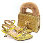 Women's Italian Fashion Peep Toe Pump Shoes with Matching Bag Set for Wedding