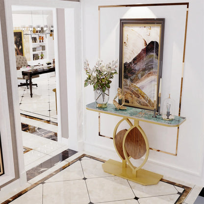 Exclusive Design Gold Leaf Console Table Entryway Accent Table Office Coffee Bar Metal Frame