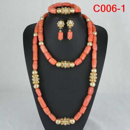 Latest Coral Jewelry Sets Nigerian Dubai Orange Necklace Sets of Beads African