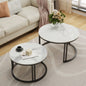 Nesting Coffee Table, Set of 2 Accent Tables, White and Gray Marble Top, Dual-Support Frame, Stacking Side Desk