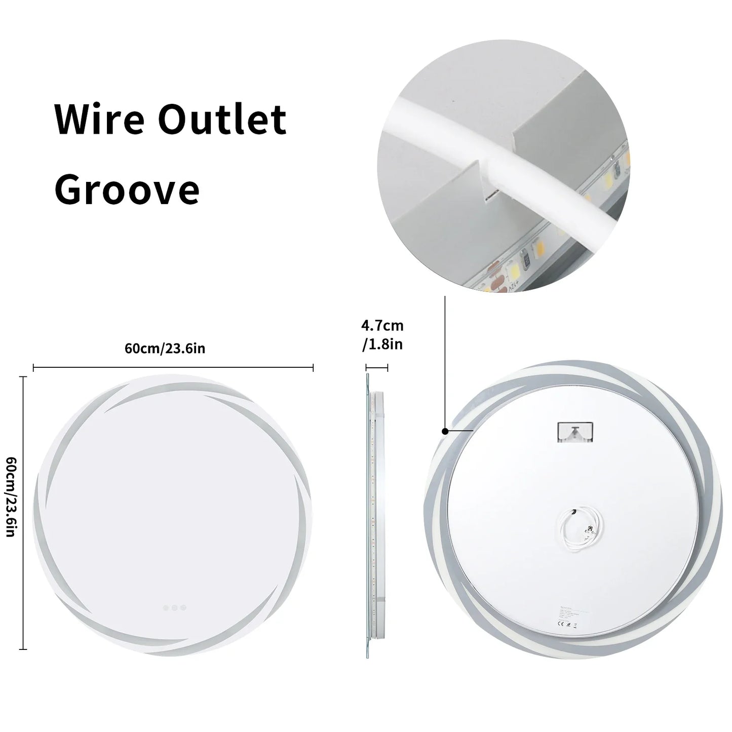 Anti-fog LED Bathroom Mirror Circle Backlit HD Wall Mounted Vanity Mirror Shatterproof 3 Colors Lights Adjust