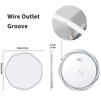 Anti-fog LED Bathroom Mirror Circle Backlit HD Wall Mounted Vanity Mirror Shatterproof 3 Colors Lights Adjust