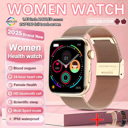 2025 AI Diagnosis NFC Smart Watch Women 1.85 inch AMOLED Blood pressure Heart