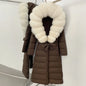 Real Faux Fur Collar Puffer Jacket Duck Down Thick Coat For Women