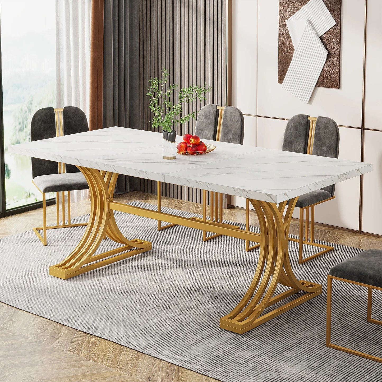Tribesigns 63-Inch Rectangular Dining Table for 4 to 6, Modern Kitchen Table with Faux Marble Table Top, White Dinner Tables