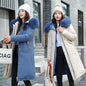 Women's Double-Sided Color Block Parka Winter Jacket with Big Fur Collar Hooded Zipper Pockets Long Sleeve Casual Overcoat
