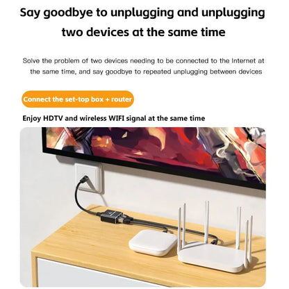 1 IN 2 Network Splitter 1000Mbps RJ45 Adapter Gigabit Converter Internet Ethernet 8P8C Extender Plug Extension