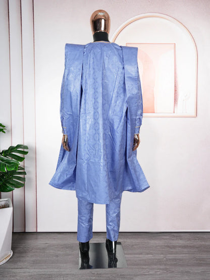African Traditional Muslim Men Ramadan Embroidery Thobe Bazin Riche Outfits 3PCS Robe Suit Agbada