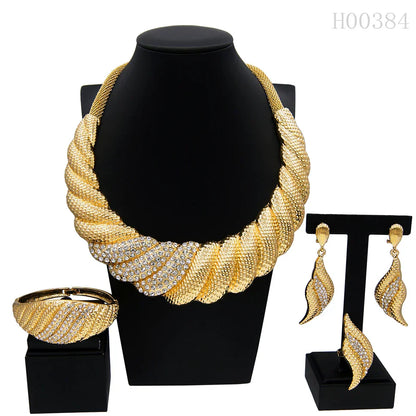 Dubai Gold Plated Jewelry Sets For Women Surround Big Necklace Plate 24K