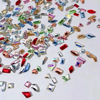 300/100pcs Mini Nail Art Rhinestones Crystal Acrylic Flatback Diamonds Mixed Shape Sparkle DIY Nail Luxury Manicure Accessories