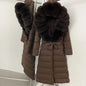 Real Faux Fur Collar Puffer Jacket Duck Down Thick Coat For Women