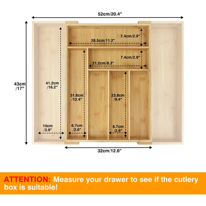 VickyHome Extendable Bamboo Cutlery Tray Kitchen Drawer Organiser 6-8 Storage Compartments