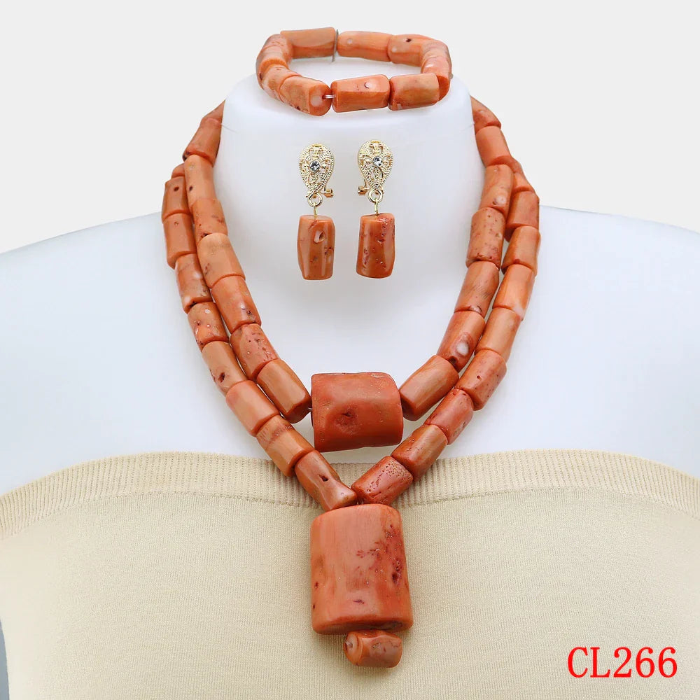 Fashion African Jewelry Set Nigerian Wedding Orange Coral Jewelry Set for Bride