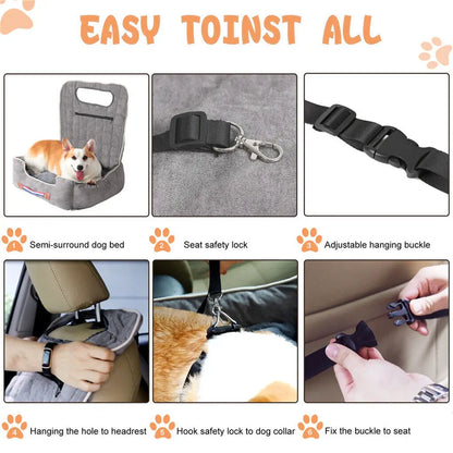 Dog Car Seat Protector Travel Anti-Slip Pet Booster Seat with Storage Pockets and Safety Leash Car Carrier Bed Hold 14kg